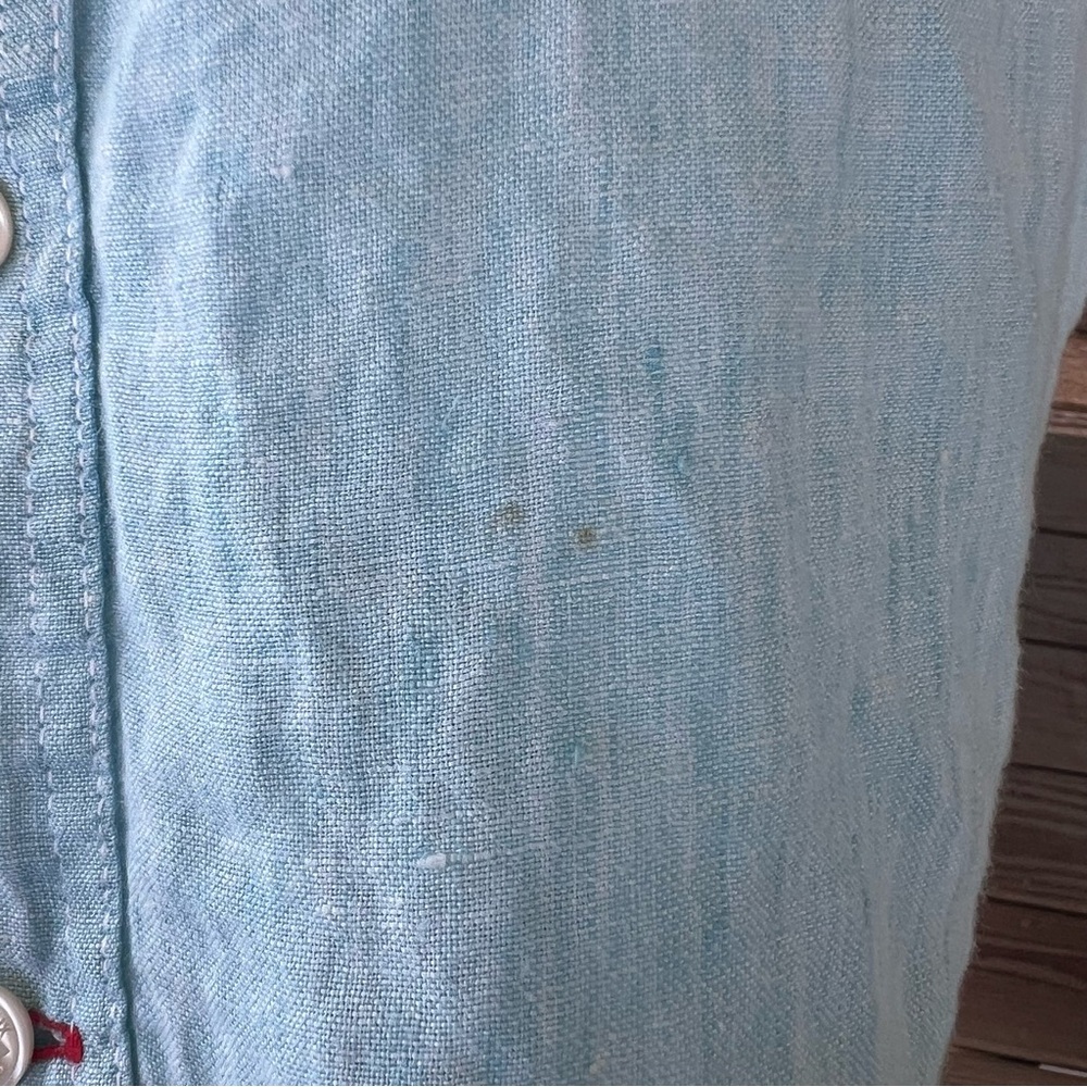 Cremieux 100% Linen Classics Shirt Men’s Short Sleeve Button Up Light Blue Large - Picture 12 of 13